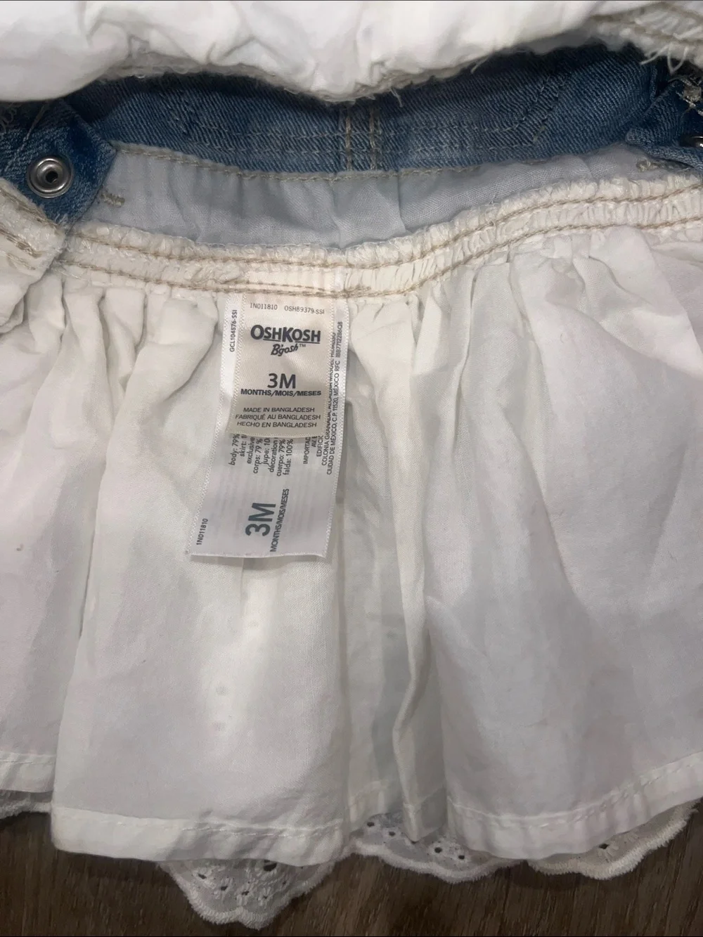 OshKosh B'gosh Denim Bib Overall Dress with White Eyelet Skirt